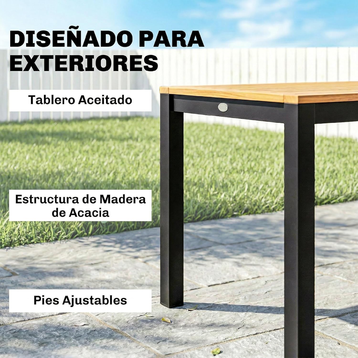 Outsunny - Table de jardin rectangulaire 150x75x75 cm - bois acacia, 6 places, trou parasol, 80 kg