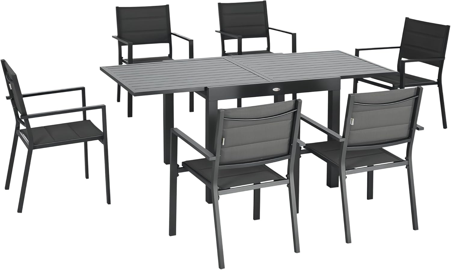 Outsunny - Salon de jardin aluminium extensible 90-180cm, 6 chaises empilables