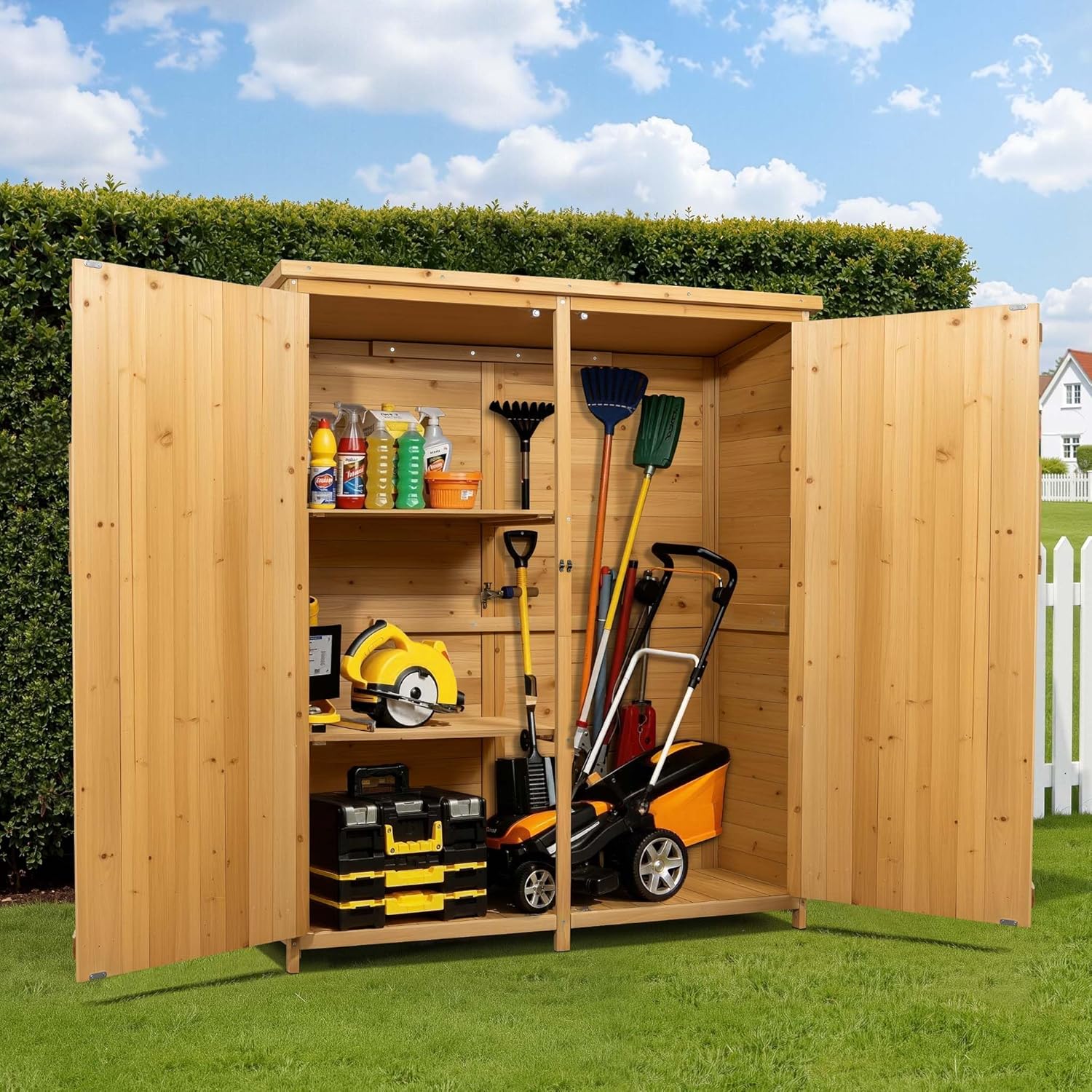 Wiltec Abri de Jardin – 1350 x 500 x 1540 mm – en Bois d’Épicéa – avec Toit en Bitume et 2 Portes – Cabane Remise pour Rangement Outils pour Jardin, Terrasse & Balcon