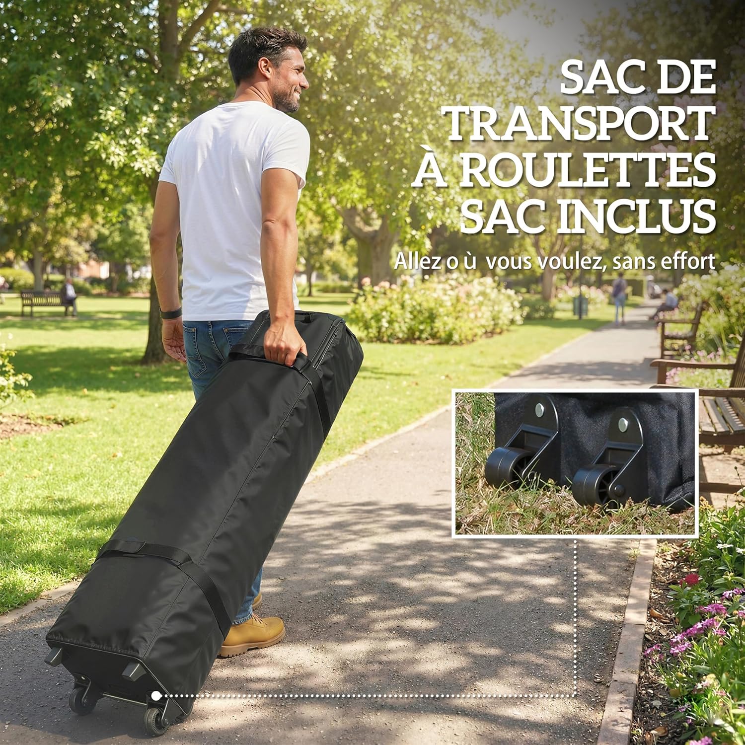 Outsunny Tonnelle de Jardin 3 x 3 m Pop up Tente Pliante Hauteur réglable Protection UV50+ tonnelle Pliante avec 5 Poches 4 Sacs de Sable Sac de Transport à roulettes Montage Facile à 1 Bouton Blanc