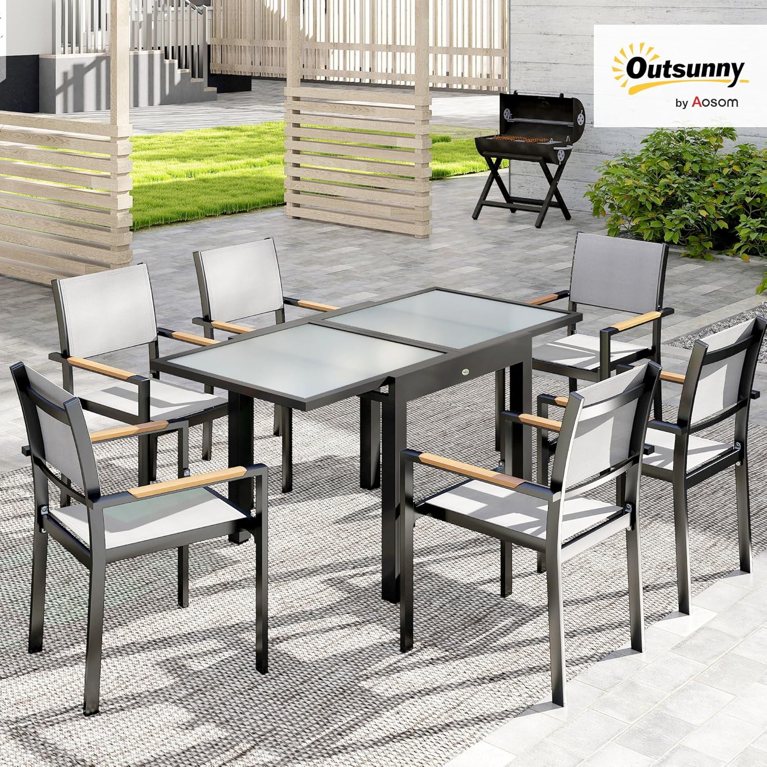 Outsunny - table extensible de jardin - 160x80x75 cm - verre trempé, aluminium gris