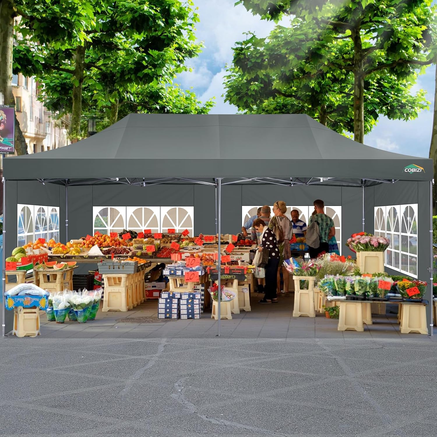 COBIZI - Tente de Réception 3x6m avec 6 Parois L. - Imperméable, 3 Hauteurs - Sac à roulettes - BZ-036