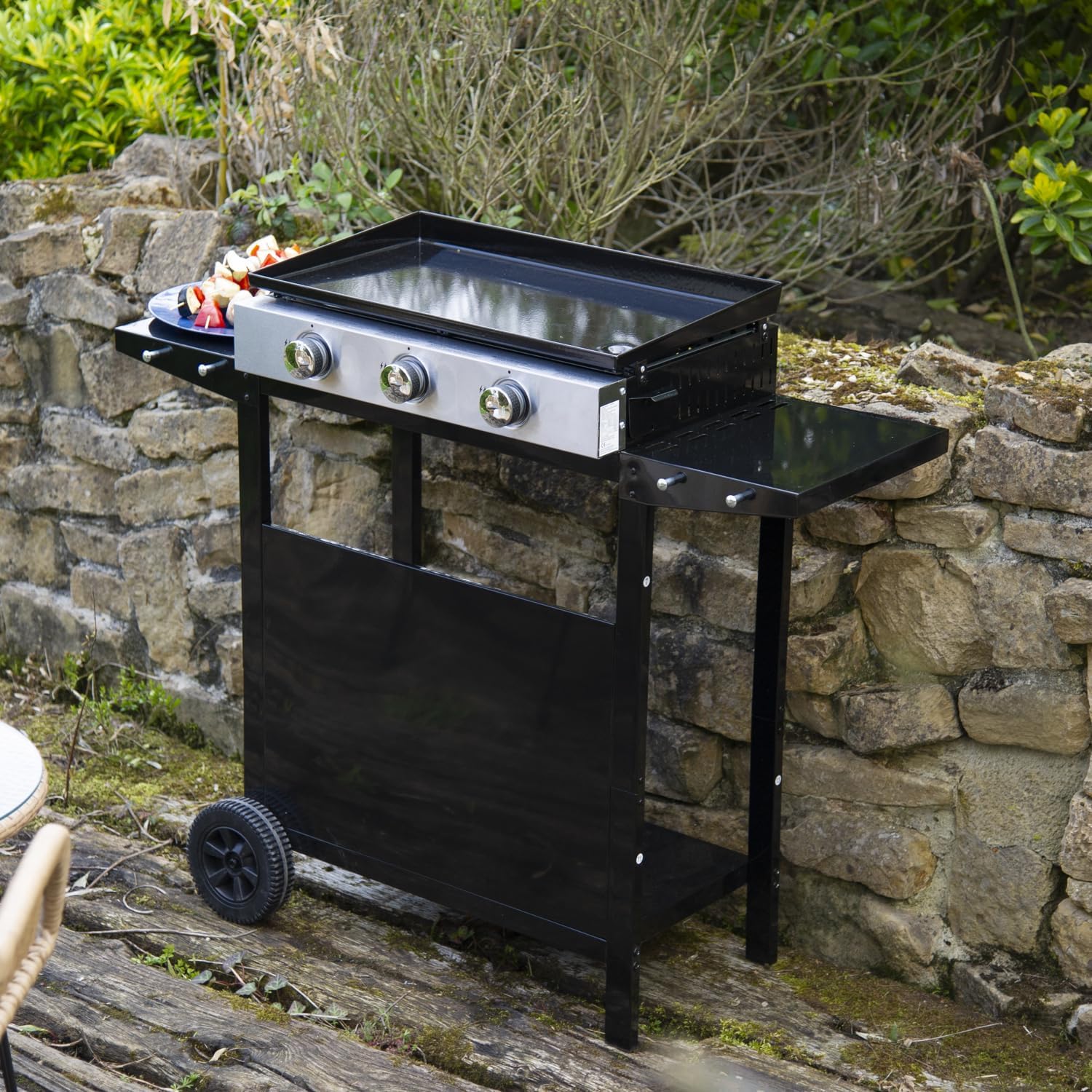 Happy Garden - Plancha Mérida sur chariot 3 brûleurs 6kW 74x33 cm