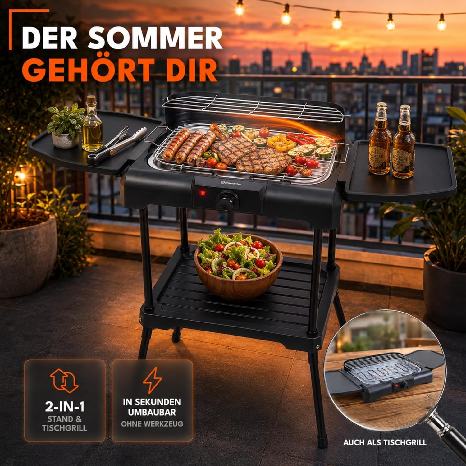 Sommertal - BBQ231 - barbecue électrique 2 en 1, thermostat, stockage, chauffage - BBQ231