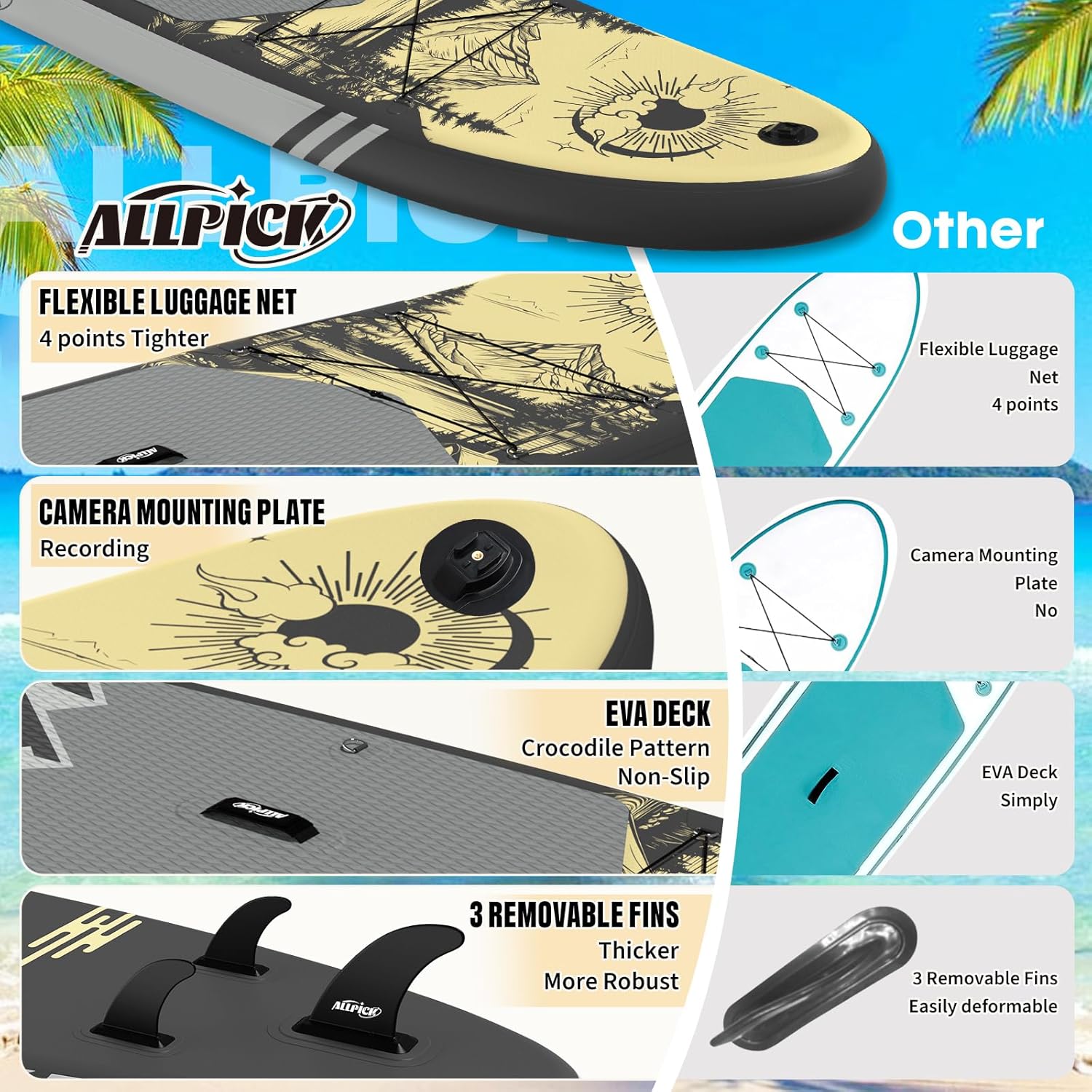 ALLPICK - Paddle gonflable 320 cm, kit complet, 200 kg, caméra, ALLPICK320