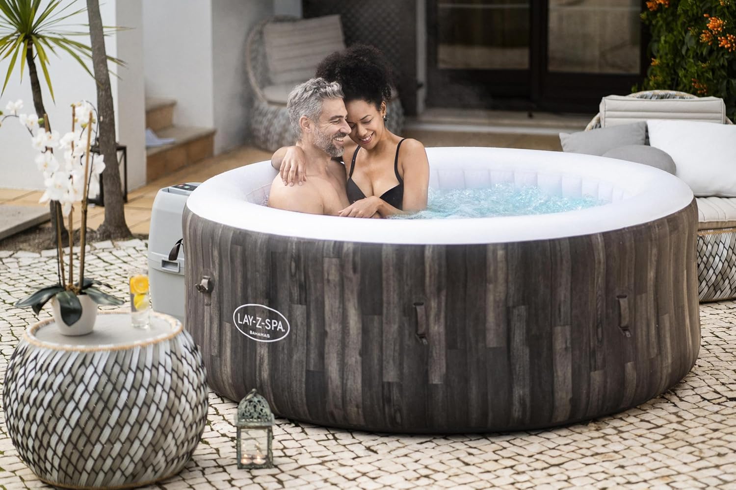 Spa Gonflable Rond Lay-Z-Spa® Bahamas Airjet Motif Bois 2 à 4 Personnes, 180 x 66 cm