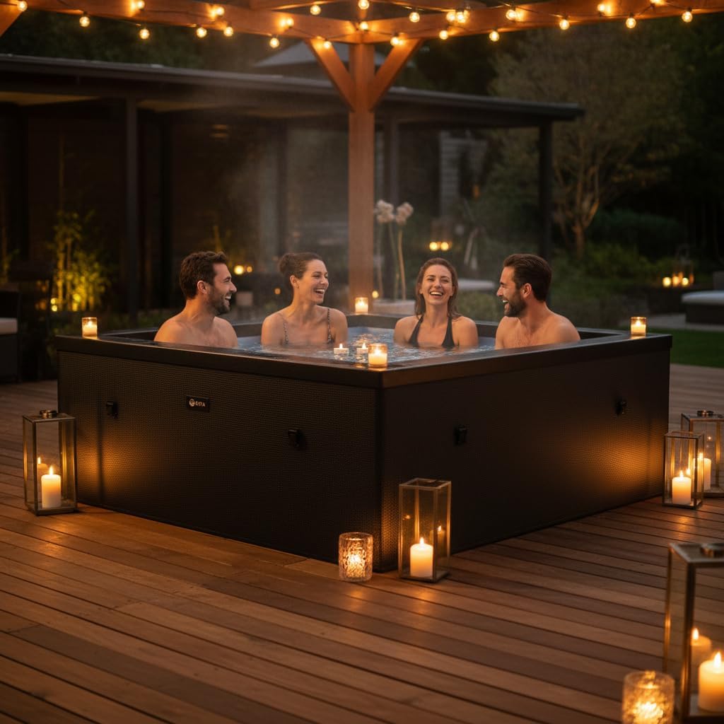 N NETSPA - Spa - Celestia - Semi-Rigide Carré 6 Places – Construction Portable en Mousse, Chauffage intégré et Couverture économe en énergie – Volume 1100l - Ø180xH70cm - Charcoal Black