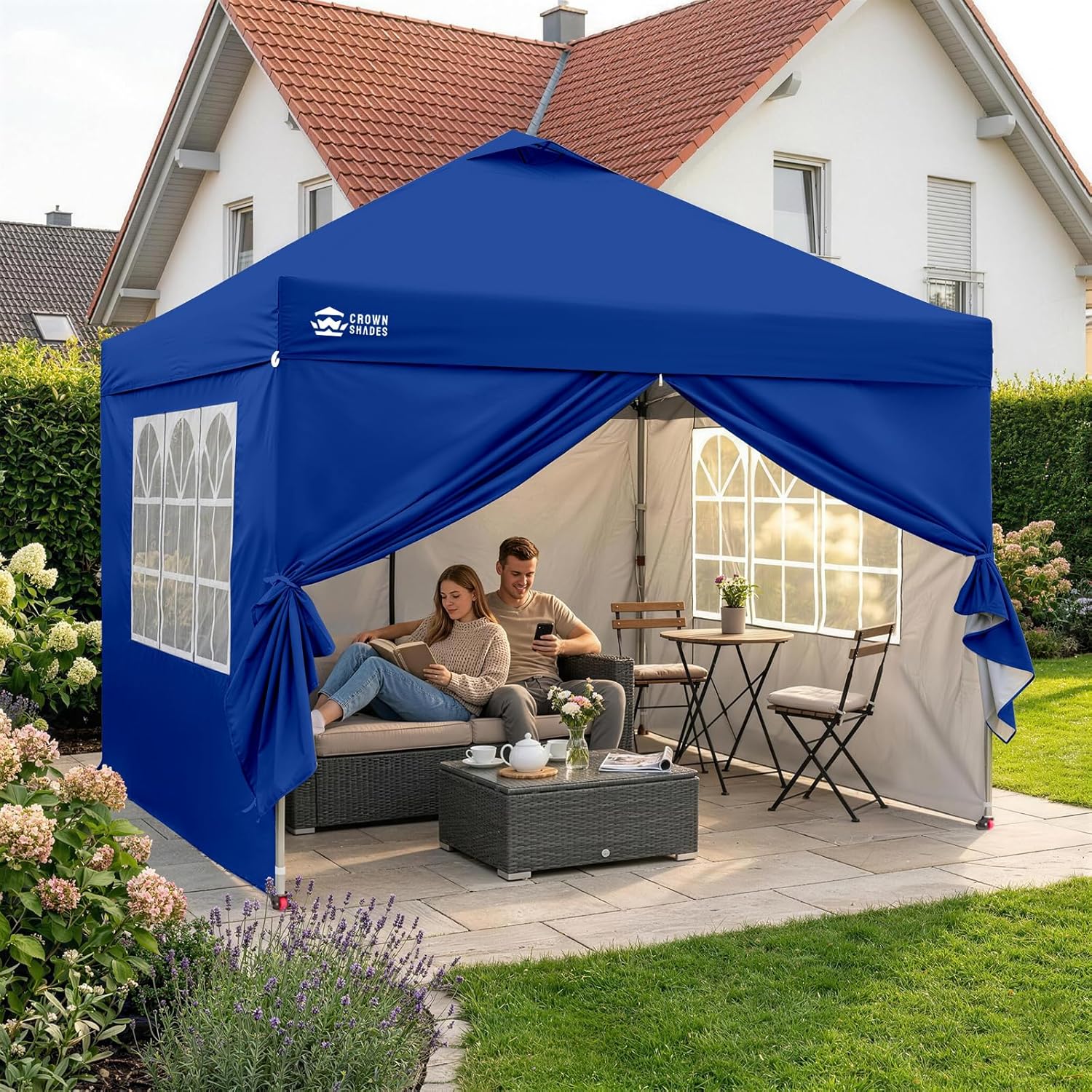 CROWN SHADES - tonnelle pliante 3x3m - imperméable, UPF 50+, 4 parois amovibles