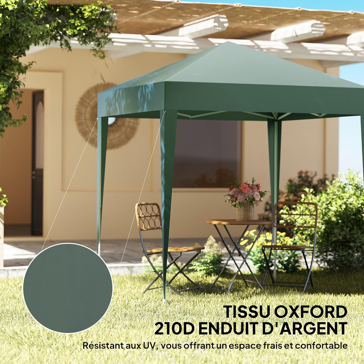 Outsunny - tonnelle pop-up réglable 2x2m, acier, UV, 4 côtés, vert