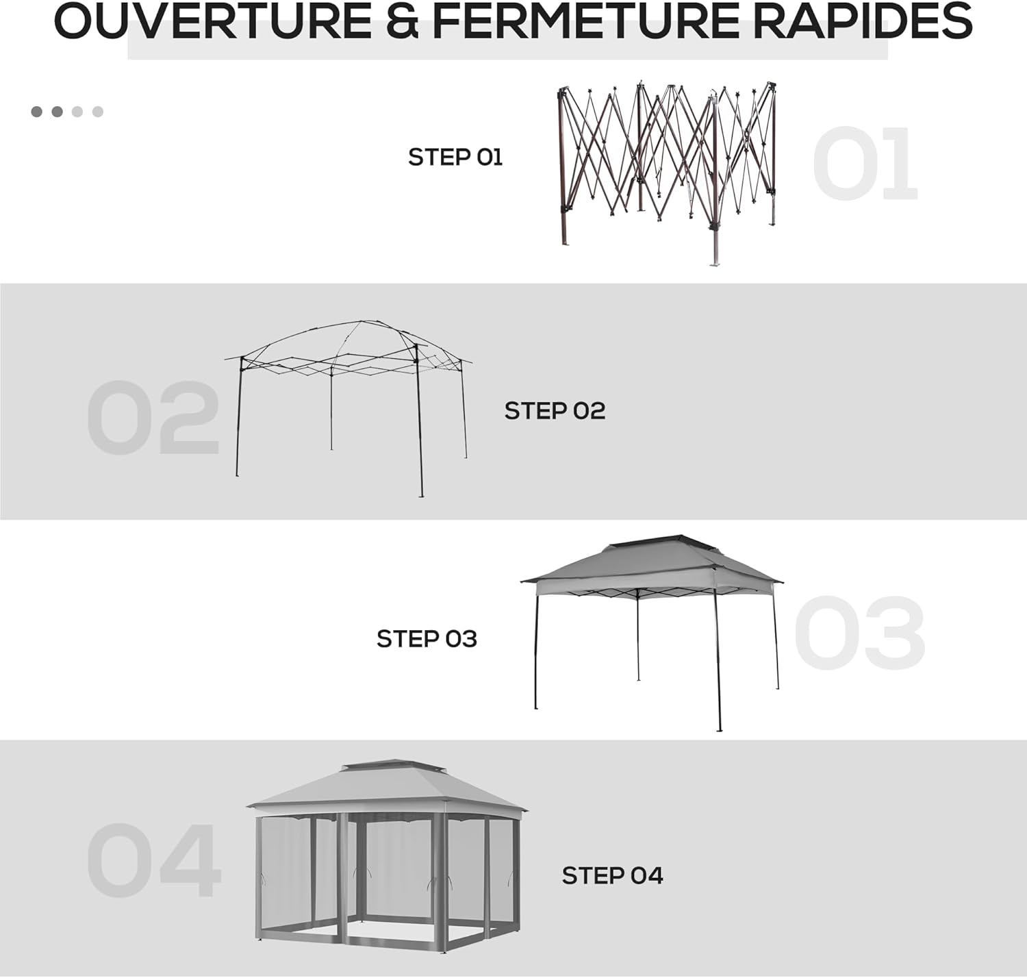 Outsunny - Tonnelle Pop-up - 3x3m - Métal, anti-UV, moustiquaire, sac de transport