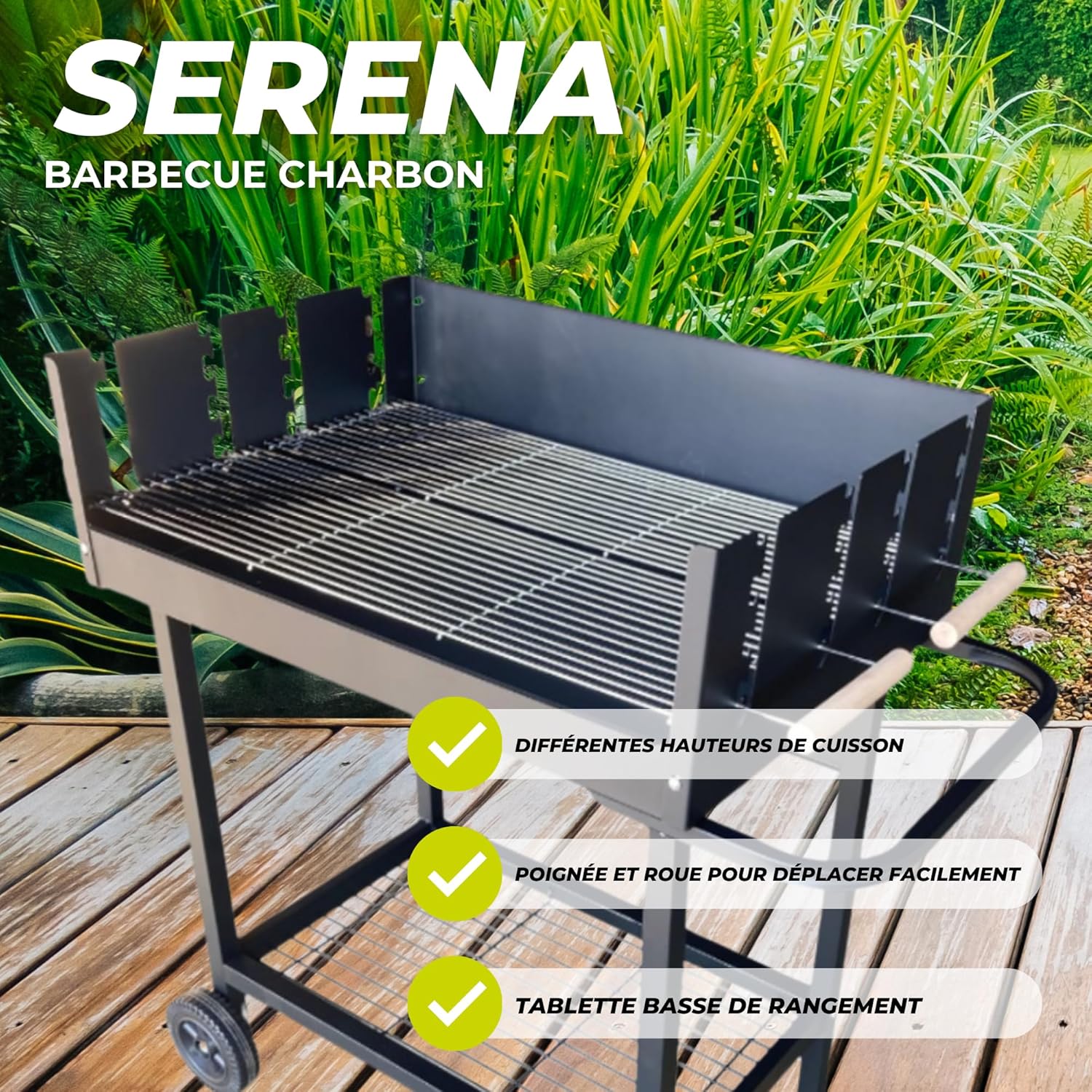 Cook'in Garden - Serena - XXL - Barbecue charbon acier, grille réglable