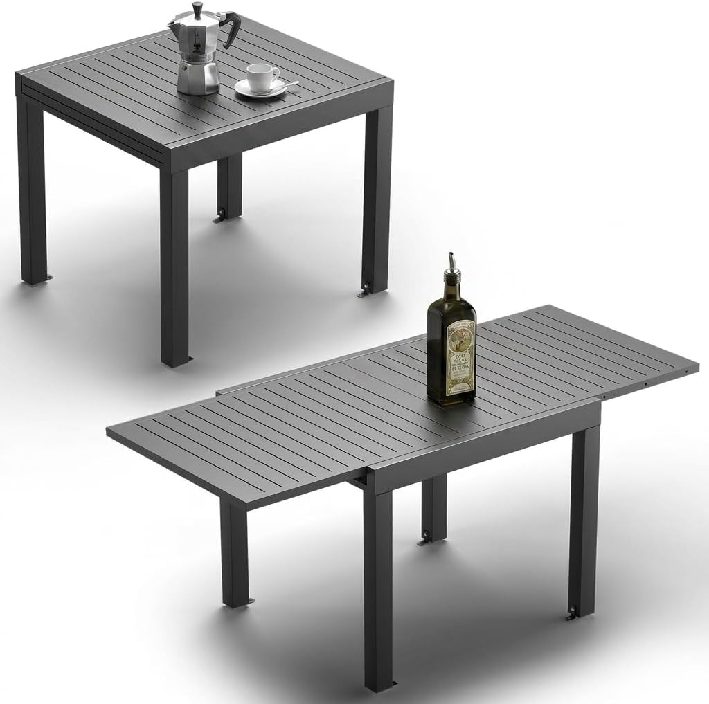 JUMMICO - Table extensible 163x80cm - Aluminium, résistante, facile à nettoyer