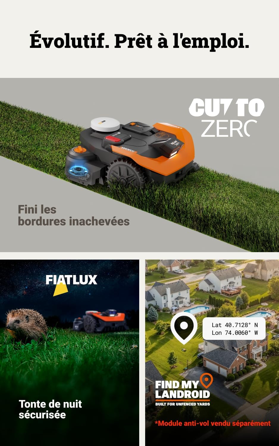 WORX - Tondeuse robot Vision Cloud - jusqu'à 3000m², IA, VSLAM, RTK, WR330E