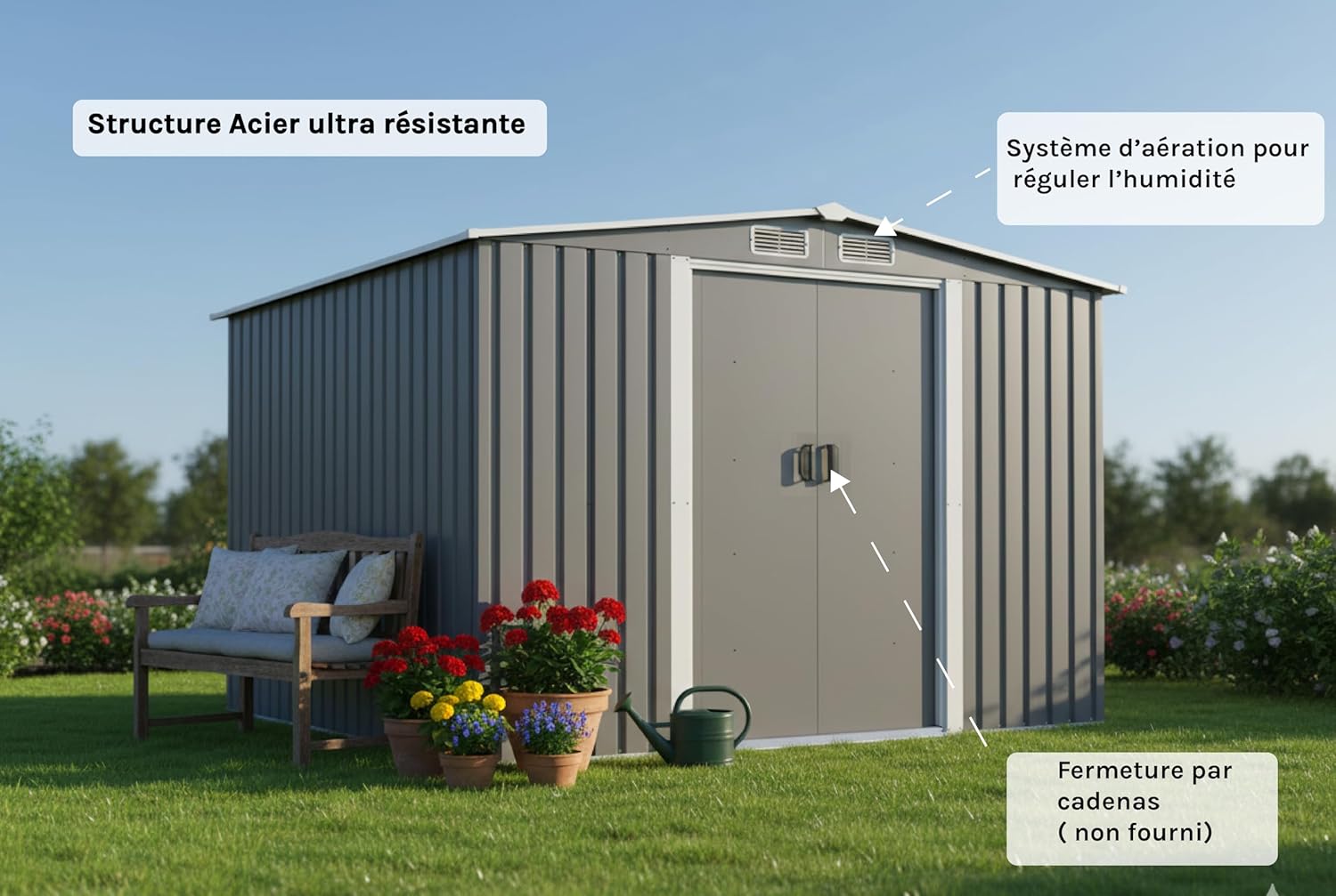 CONCEPT USINE - Jura - 6.66 m² - Abri métal robuste rangement jardin