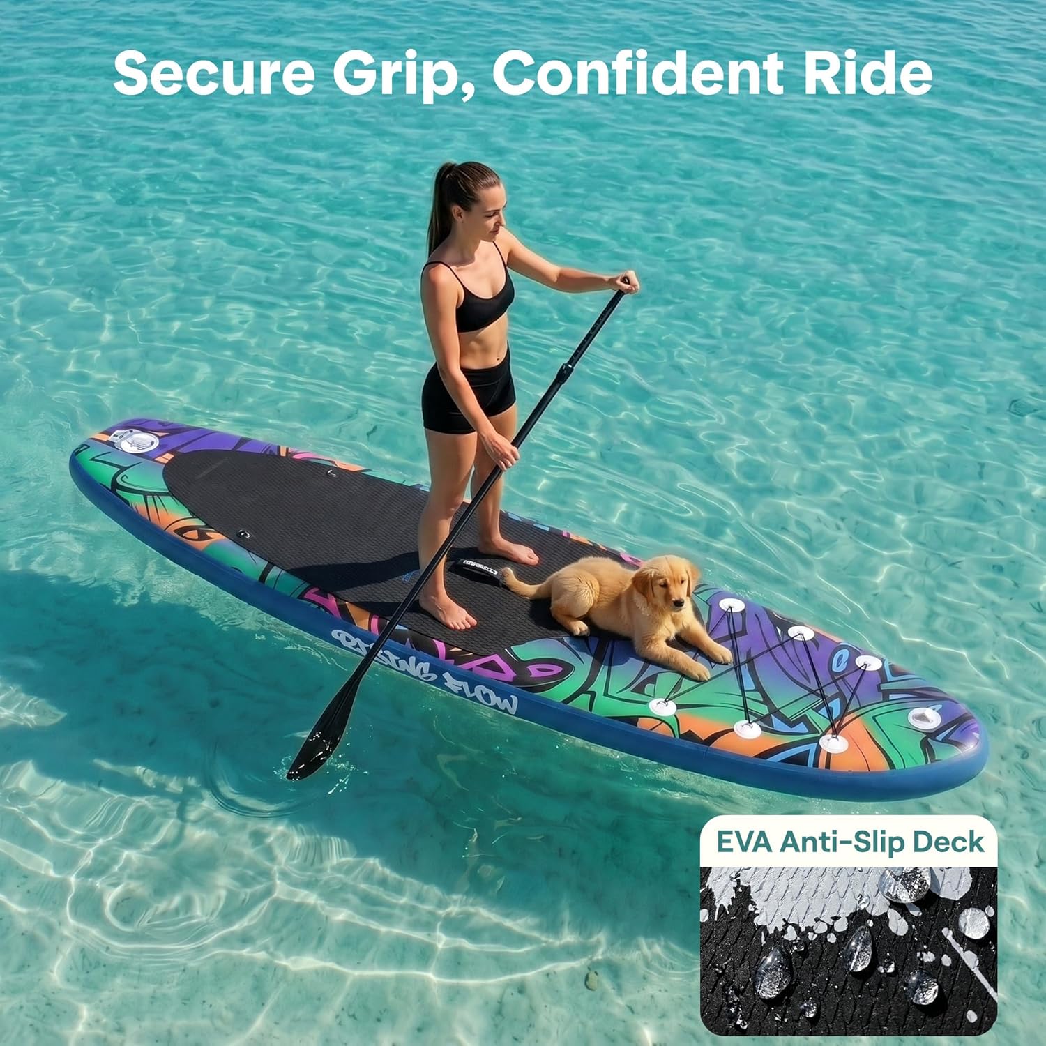 SereneLife - Stand Up Paddle adulte - 6” - gonflable, antidérapant, accessoires inclus, SLSUPB18