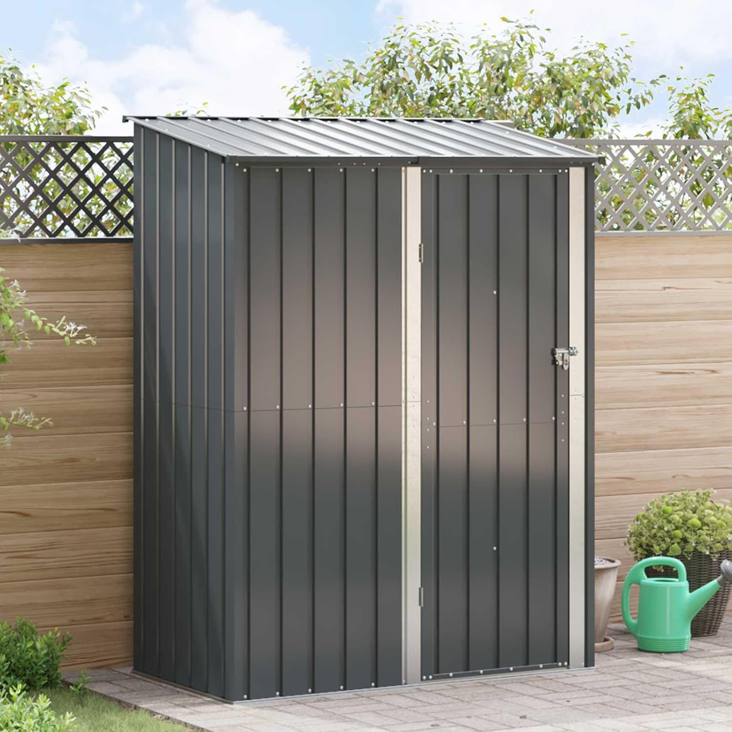 vidaXL Cabanons de Jardin Anthracite 153,5 x 86 x 200 cm Métал, Abri de Jardin et terrasse, Rangement Moderne, résistant aux intempéries, Durable, Design rectangulaire, Espace Ample