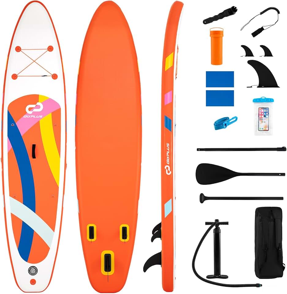 HOMASIS 336 x 77 x 16 cm Planche à Pagaie Gonflable, Planche de Surf avec Pagaie Réglable, Pompe à Main, 3 Ailerons, Anneaux en D & Laisse, Paddle Stand Up Léger pour Surf, Lacs, Mers