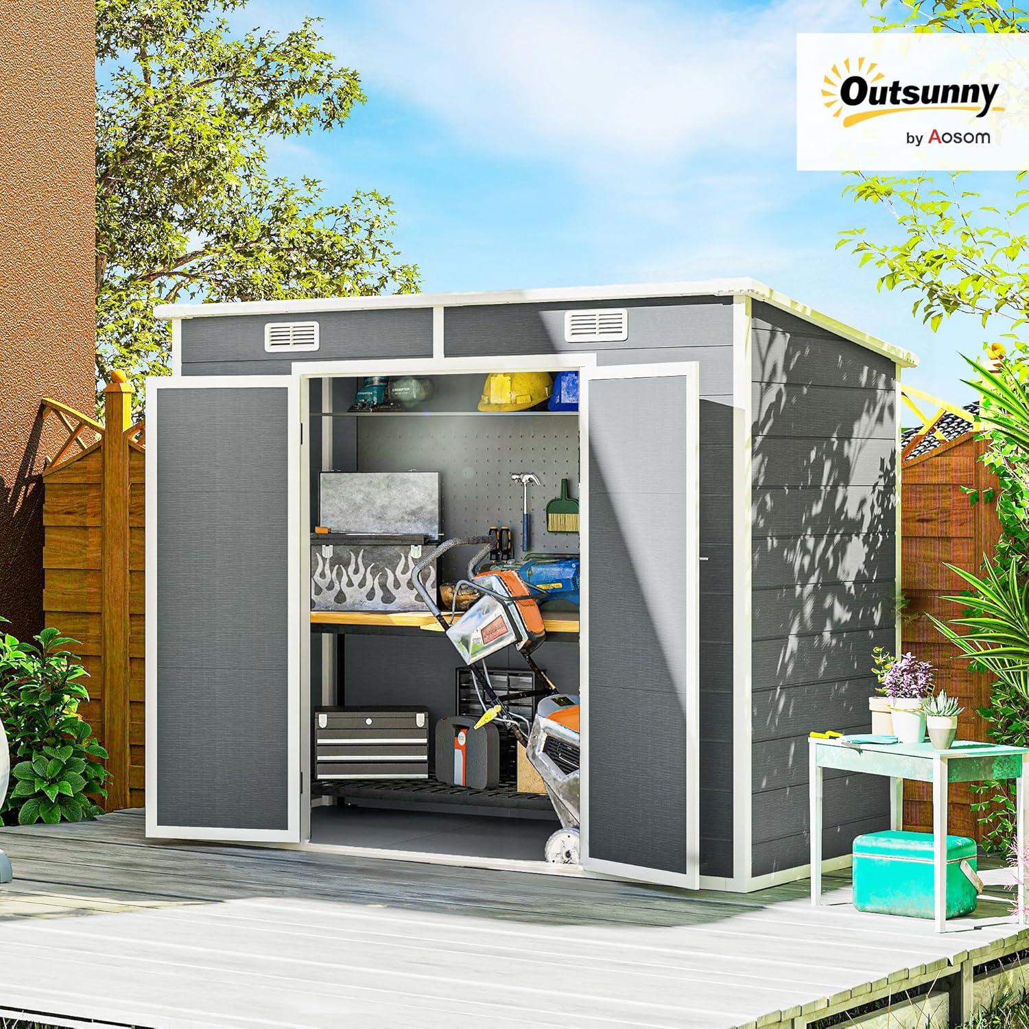 Outsunny - Abri de jardin 2,4x1,3m - aluminium/PP, fondation, fenêtres, 2,54m²