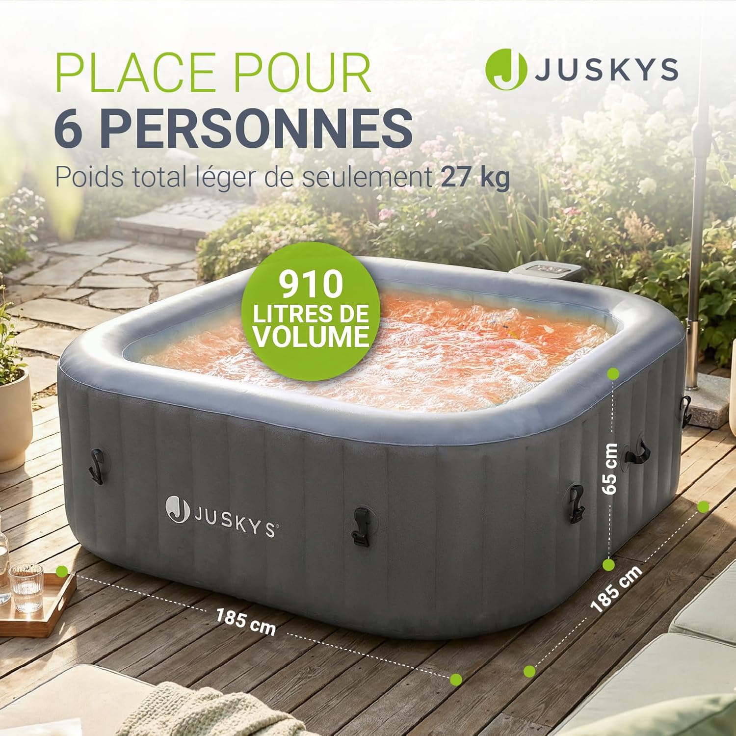 Juskys - SpaLuxe - spa extérieur, 130 buses, LED, 3000 W, Gris/Bleu