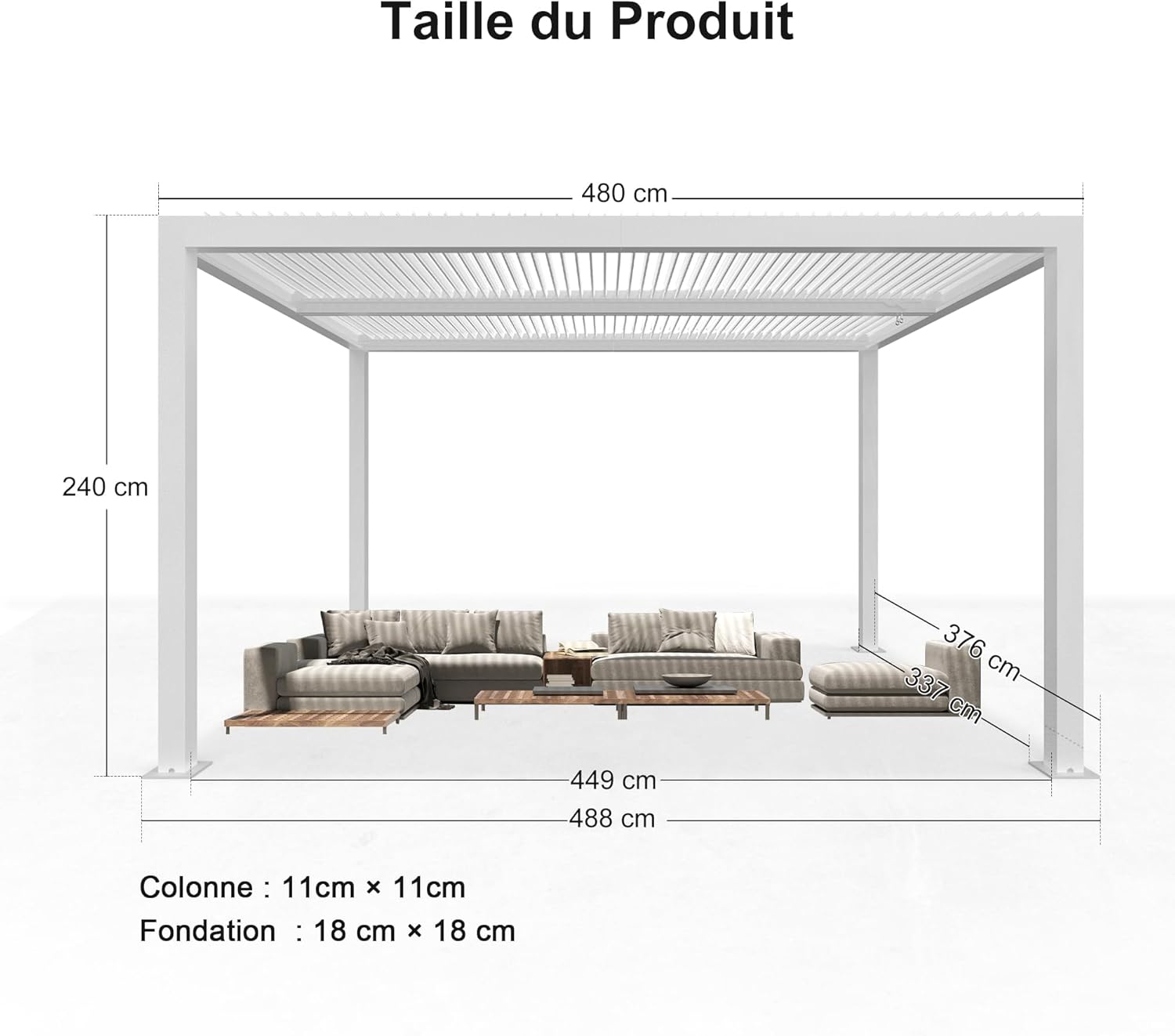 PURPLE LEAF - Pergola bioclimatique - 4,8x3,68m - lames orientables, éclairage intégré, aluminium, blanc