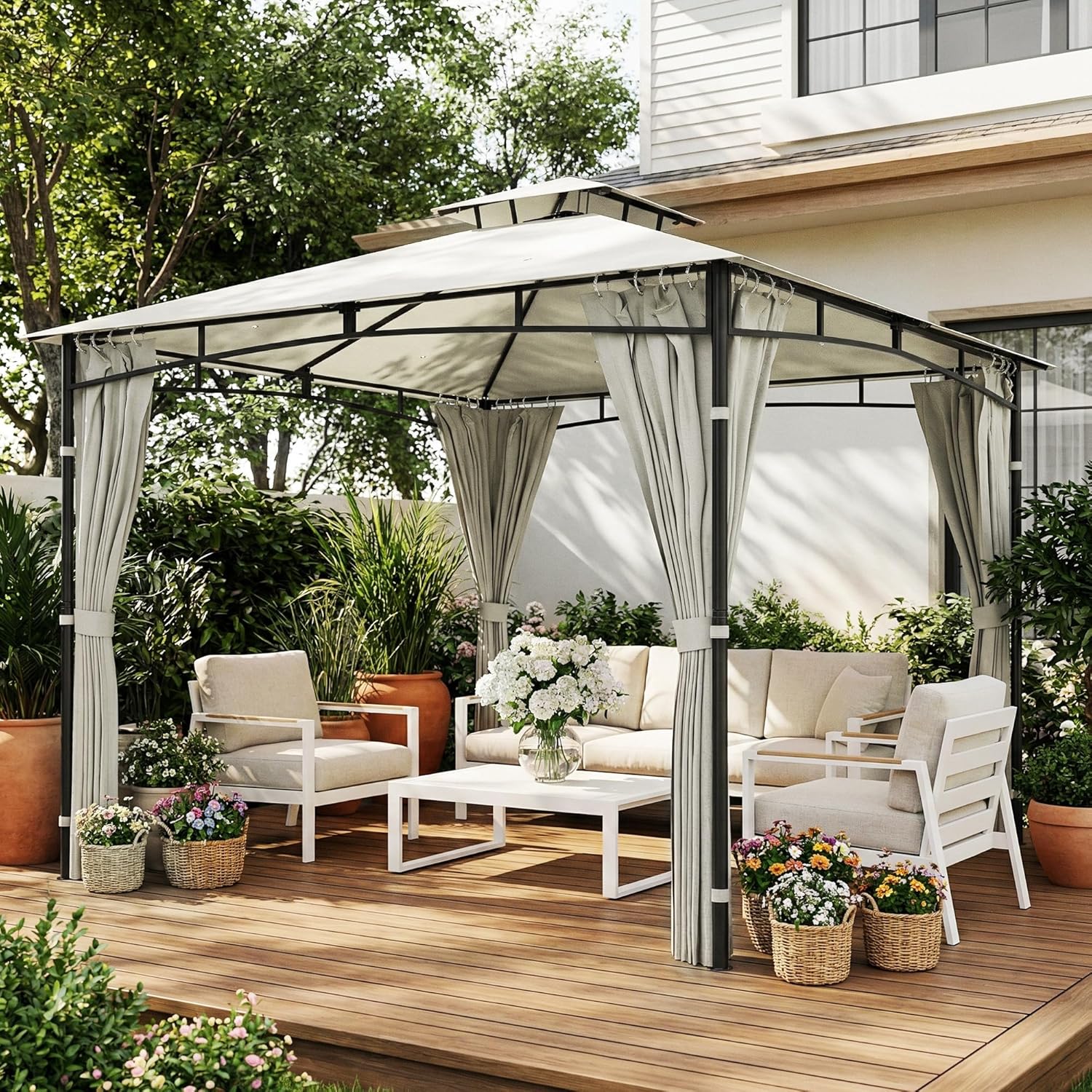 Outsunny - Pavillon rétractable 3x3m - toit double UV50+ crème