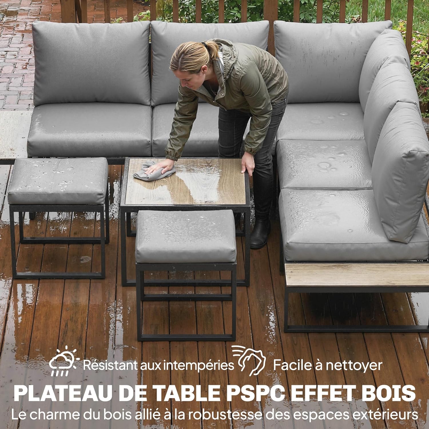 Outsunny - salon de jardin modulable 6 pers. - coussins 10cm, table PSPC
