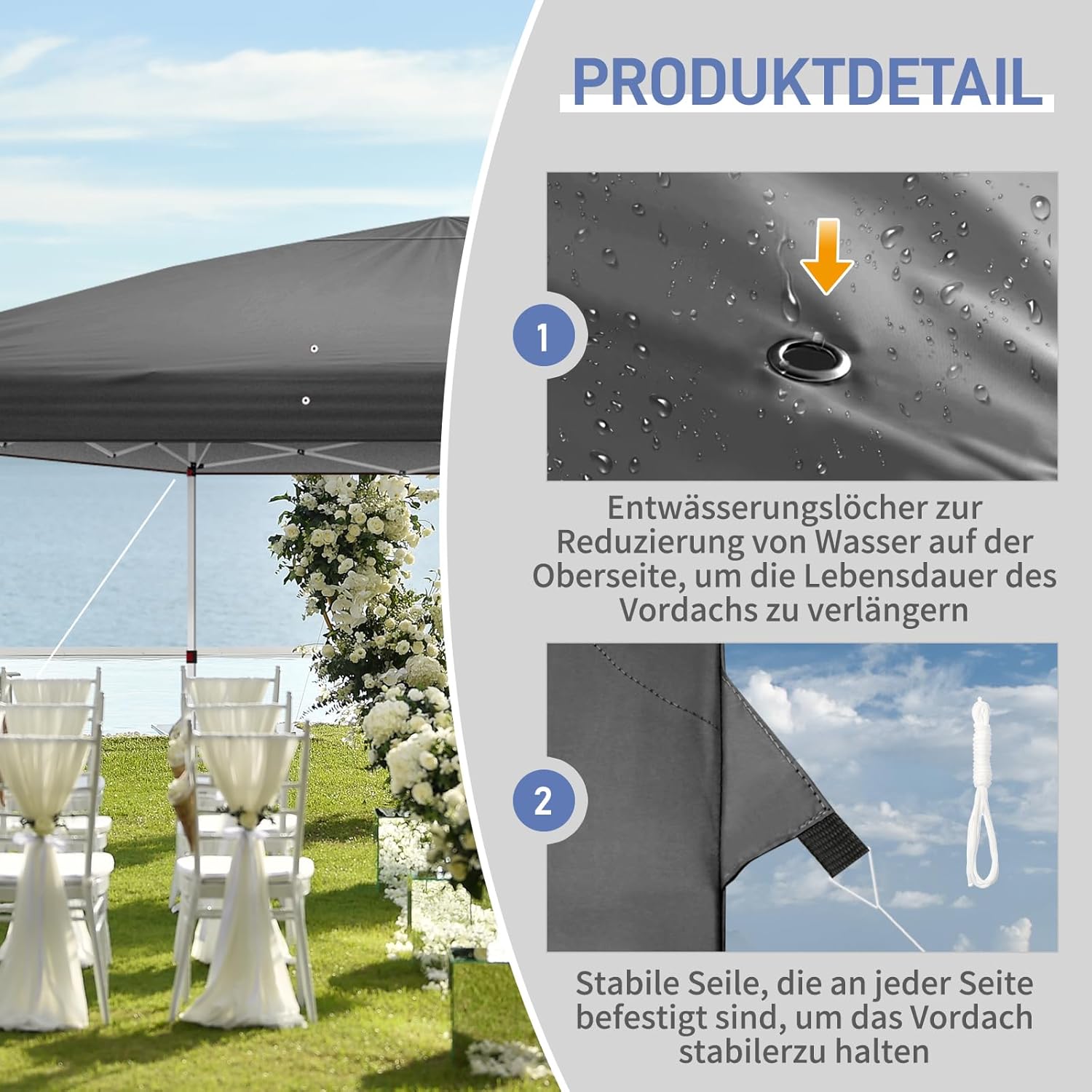 LEADZM - tonnelle pliante - 3x6m - étanche, UV 50+, 6 moustiquaires, hauteur réglable