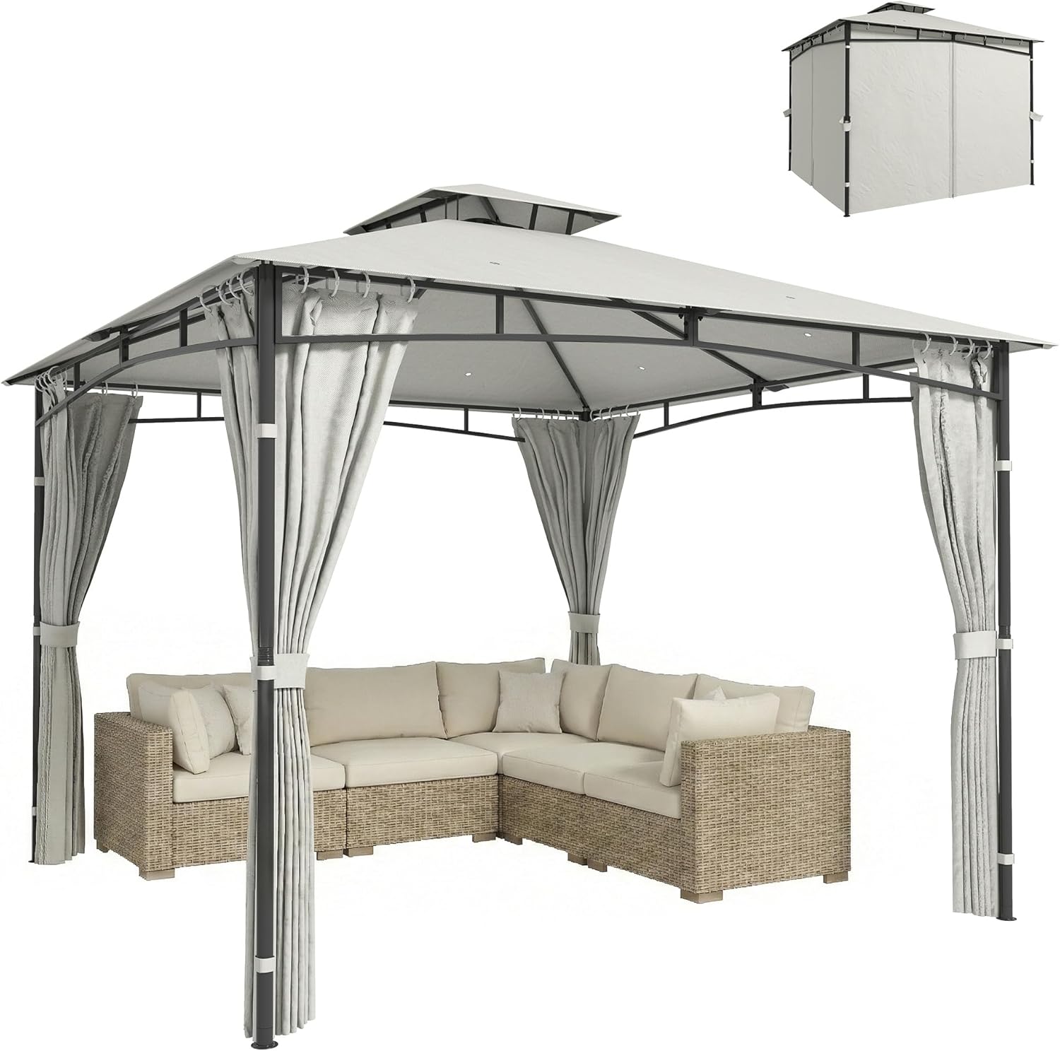 Outsunny - Pavillon rétractable 3x3m - toit double UV50+ crème