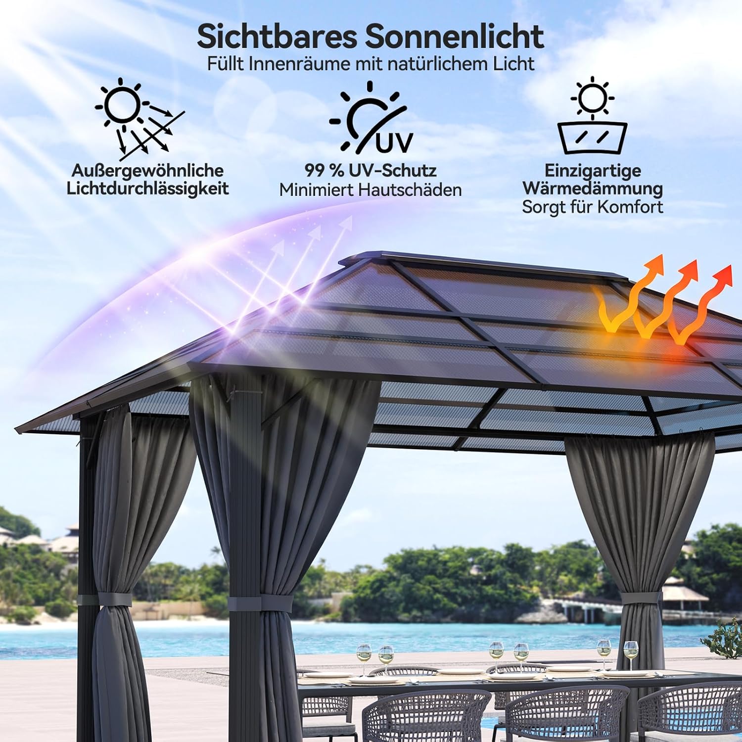 Devoko - tonnelle aluminium 3x4m - imperméable, toit UV, gris
