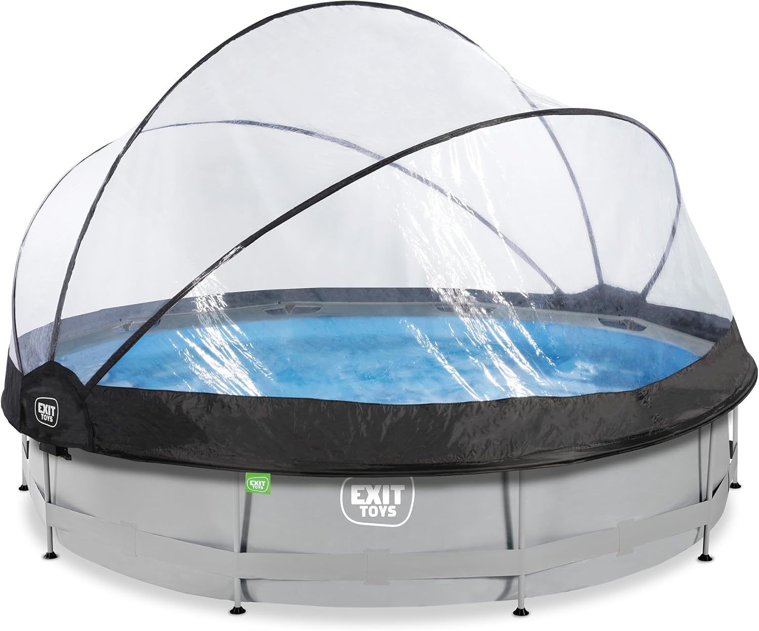 EXIT Toys Piscine Tubulaire Soft Grey avec Dôme Multifonctionnel - ø360x76cm - Piscine Hors Sol Ronde avec Pompe Filtrante à Cartouche - Entrée Basse - Pour l'Eau de la Piscine Propre et Chaude - Gris