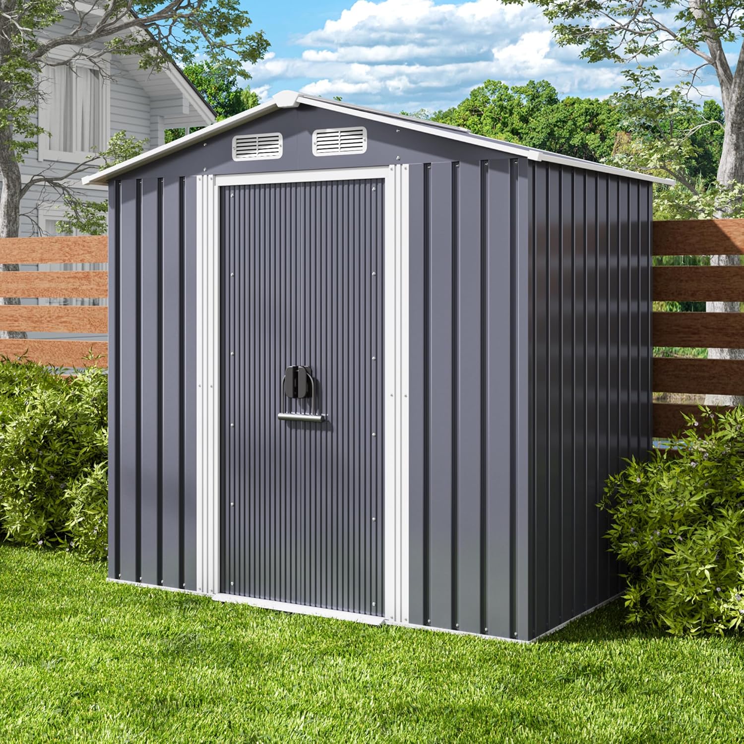 Abri de jardin en métal 184 x 119 x 186 cm, avec toit en pente et porte coulissante, abri à outils avec serrure et gants (gris)