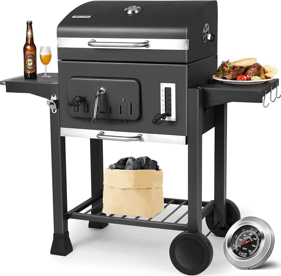 TLSUNNY - Barbecue XXL, charbon, couvercle, roues, thermomètre - TLSUNNY