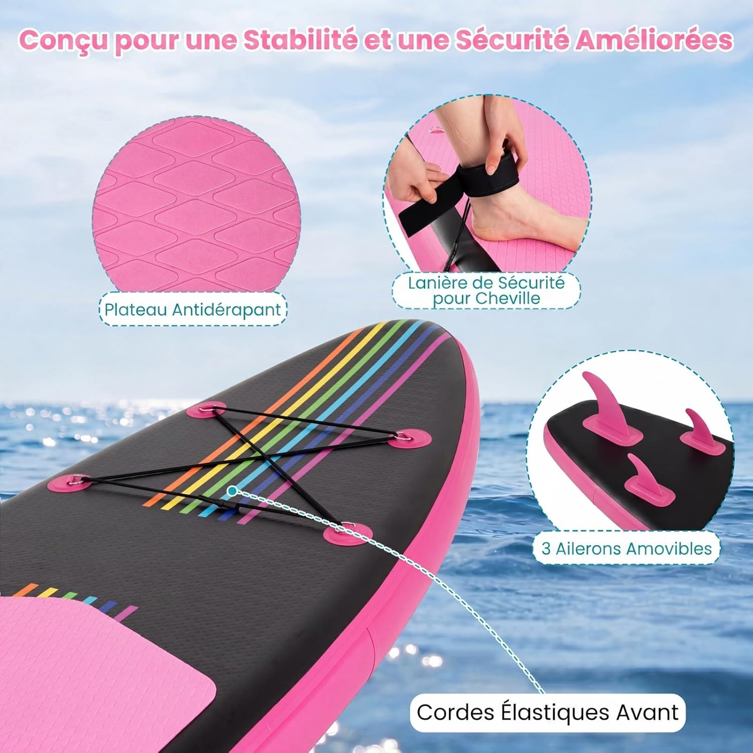 HOMASIS - Planche à pagaie gonflable 336x77x16cm, légère, accessoires, 336x77x16