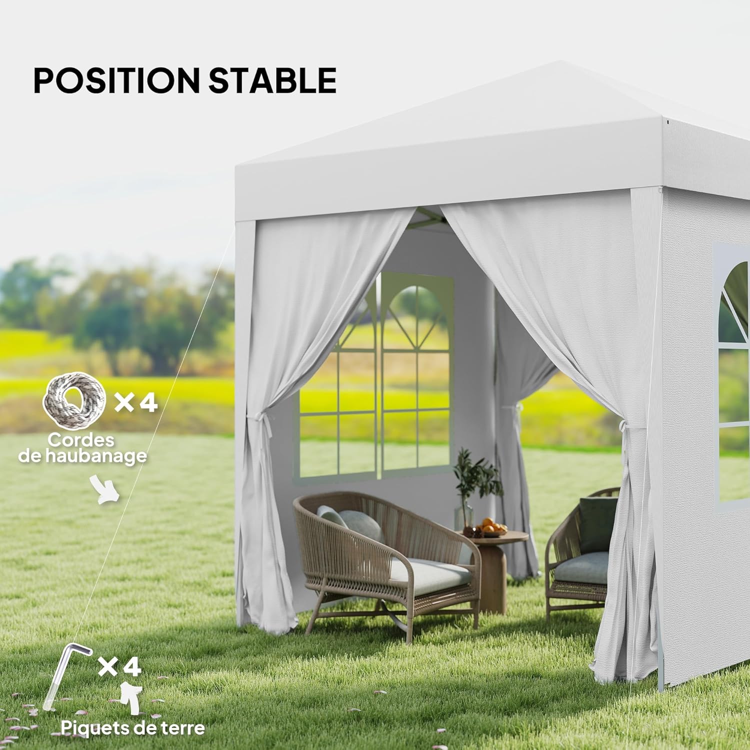 Outsunny - tonnelle pliante réglable - 2x2 m - acier, UV, 4 côtés amovibles