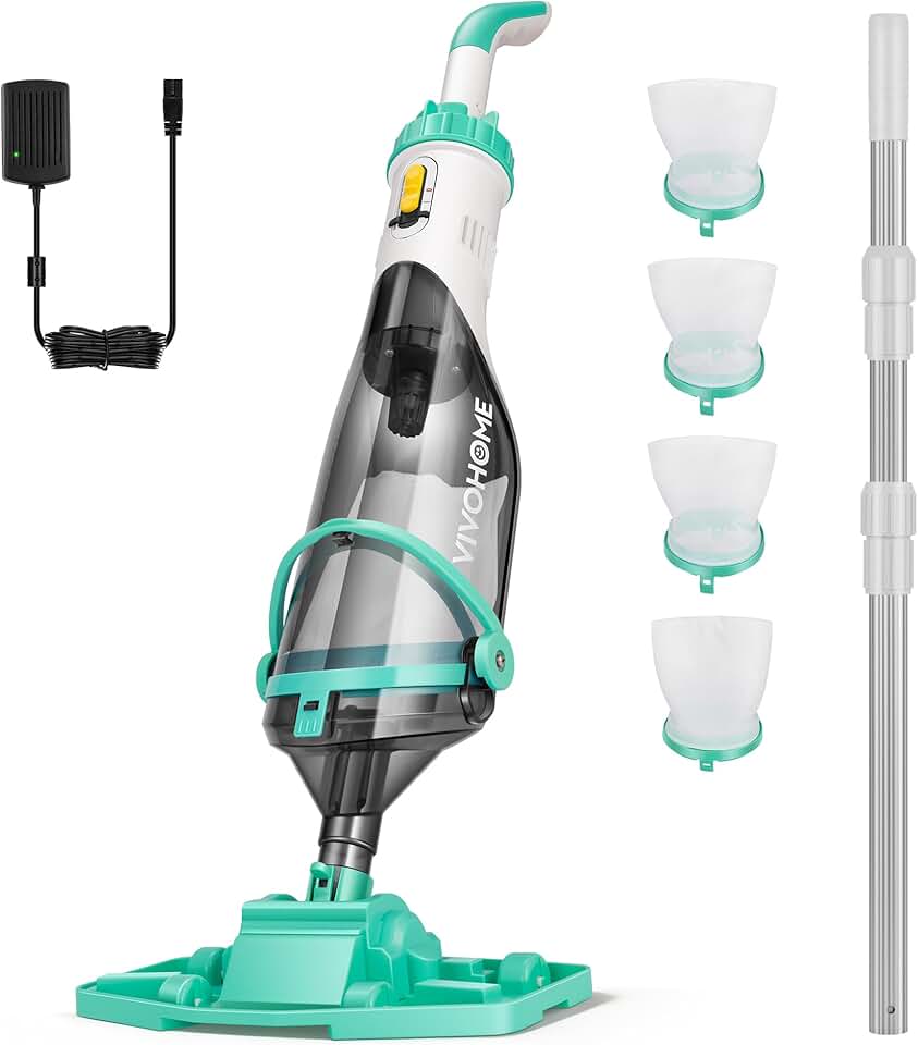 VIVOHOME 213cm Aspirateur de Piscine sans Fil, Puissance d'Aspiration jusqu'à 70LPM, Nettoyeur de Piscine Portable avec 4 Sacs Filtrants, pour Piscine Hors-Solet et Enterrée, Spa Global Recycled Standard