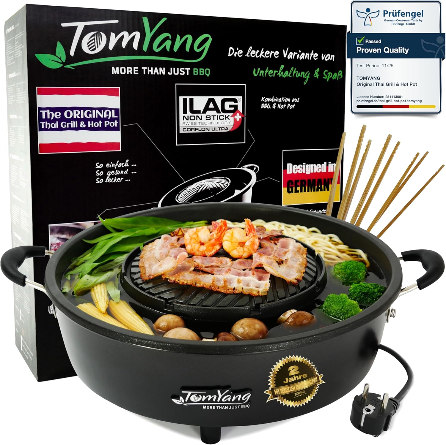 TomYang - Hot Pot BBQ électrique - revêtement suisse, design allemand, vidéos recettes, barbecue de table