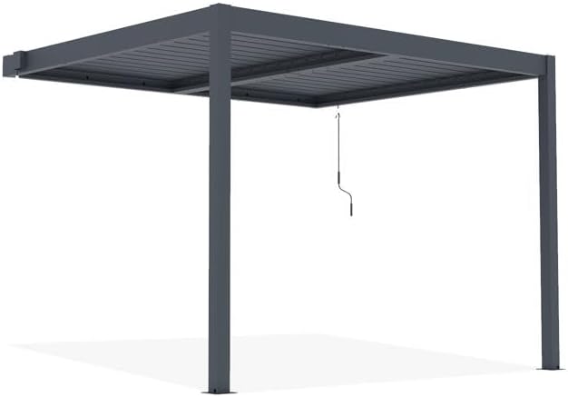 CAZEBOO - Piana - 3x2,5m - Aluminium gris, lames orientables, terrasse 7,8m², manivelle, résistance vent 70km/h
