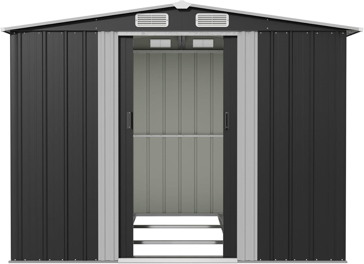 Devoko Abri de Jardin Métallique 8x6ft, Grand Rangement Extérieur pour Outils, Vélos et Poubelles, Toit Penté et Ventilation Inclus, Résistant aux Intempéries, pour Jardin, Terrasse et Pelouse, Noir