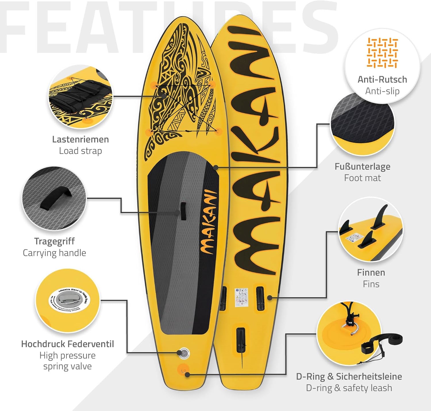 ECD Germany - stand up paddle série gonflable - 305/308/320/380 cm - PVC, 120/150 kg, 10/15 cm épaisseur