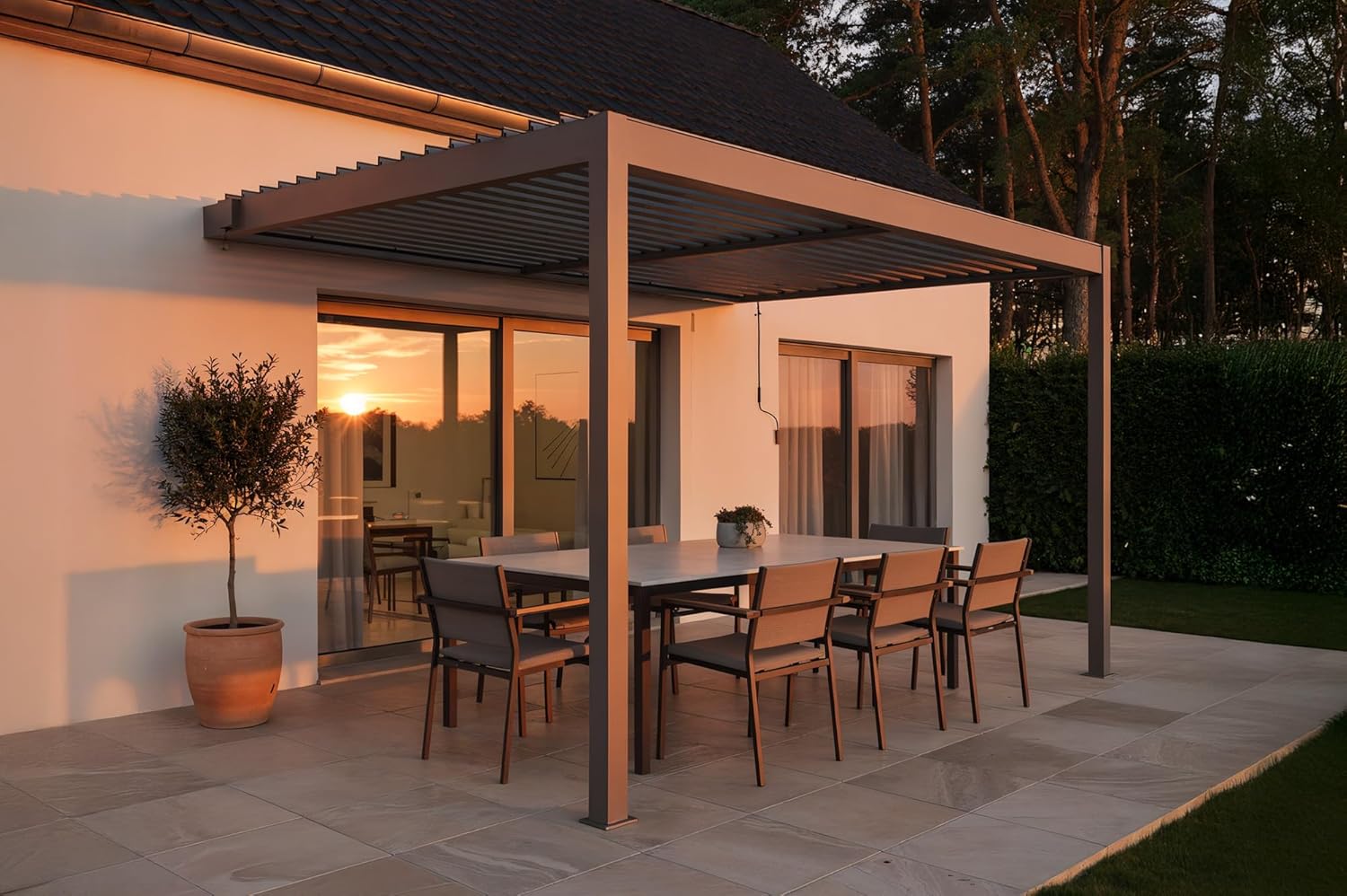 CAZEBOO - Piana - 4x3m - Pergola alu bioclimatique, lames orientables, résistance vent 70km/h