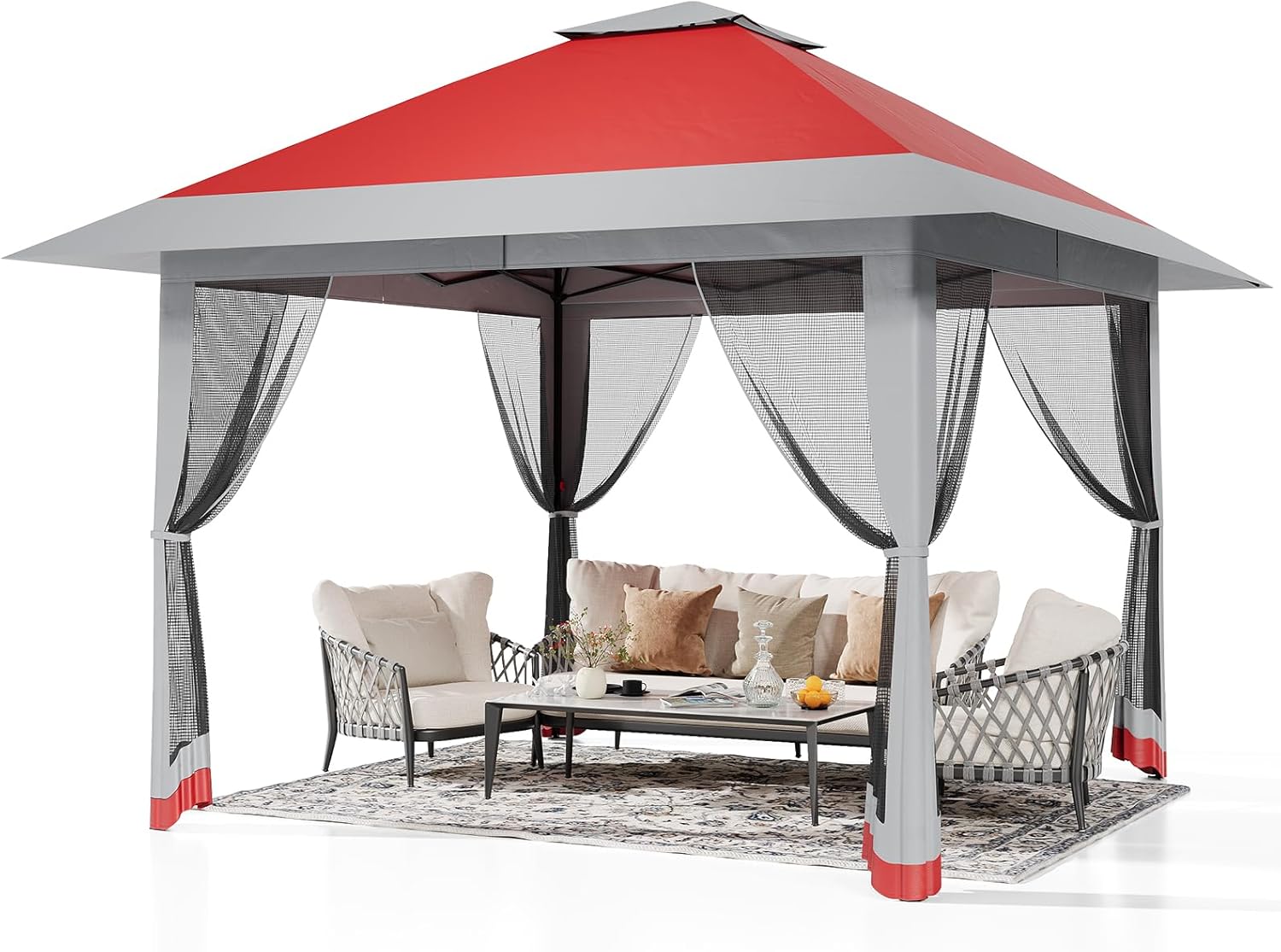 Garvee – Tonnelle Pop-Up série – 3,96x3,96m – moustiquaire, toit double, hauteur ajustable
