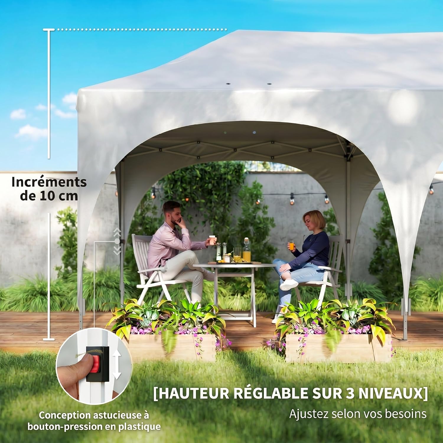 Outsunny - tonnelle pliante 3x6m, imperméable, anti-UV, 6 parois