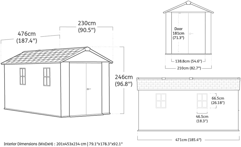 Keter - Newton série 7515 - 476x230x246cm - abri jardin bois/plastique, 2 fenêtres, verrouillable 7515