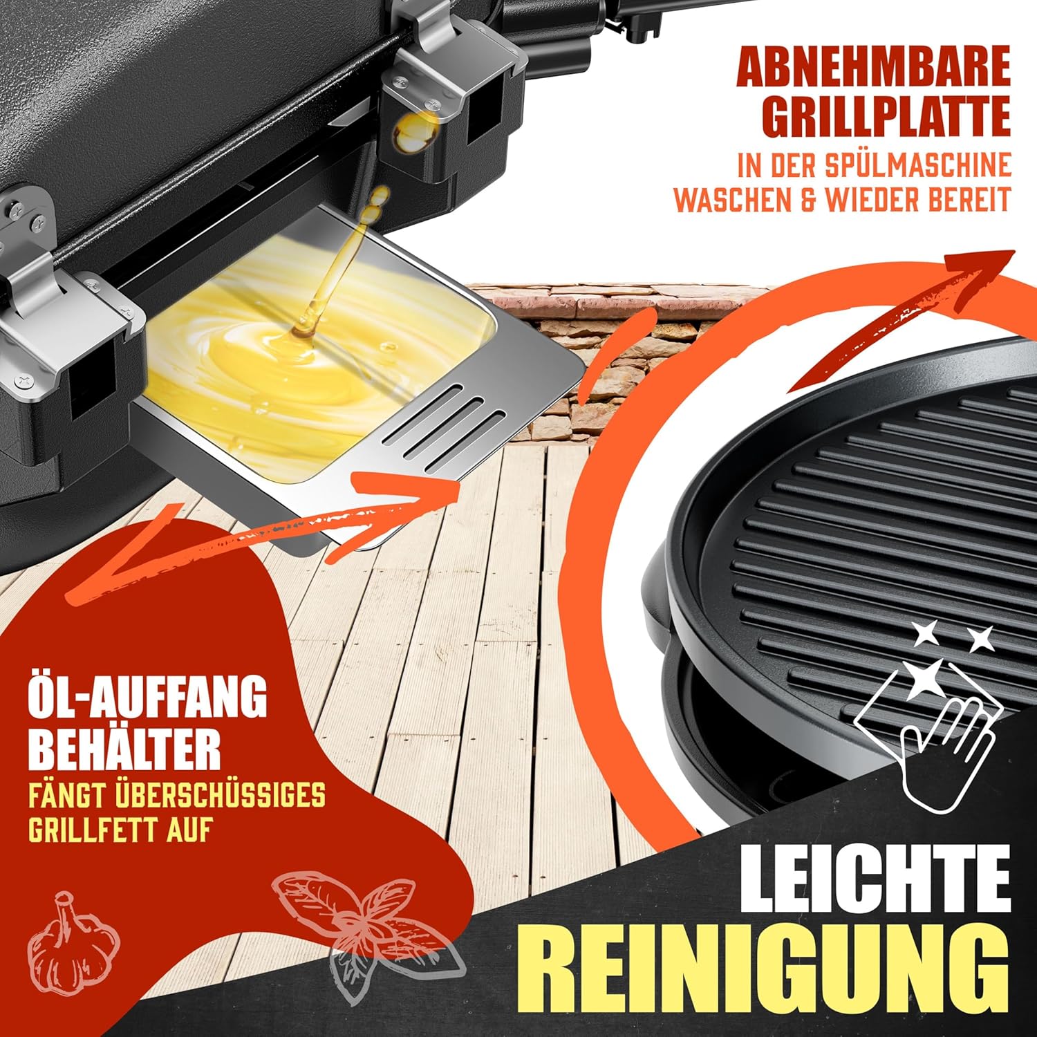 KESSER - Gril électrique pliable, 2400W, couvercle, thermomètre, table