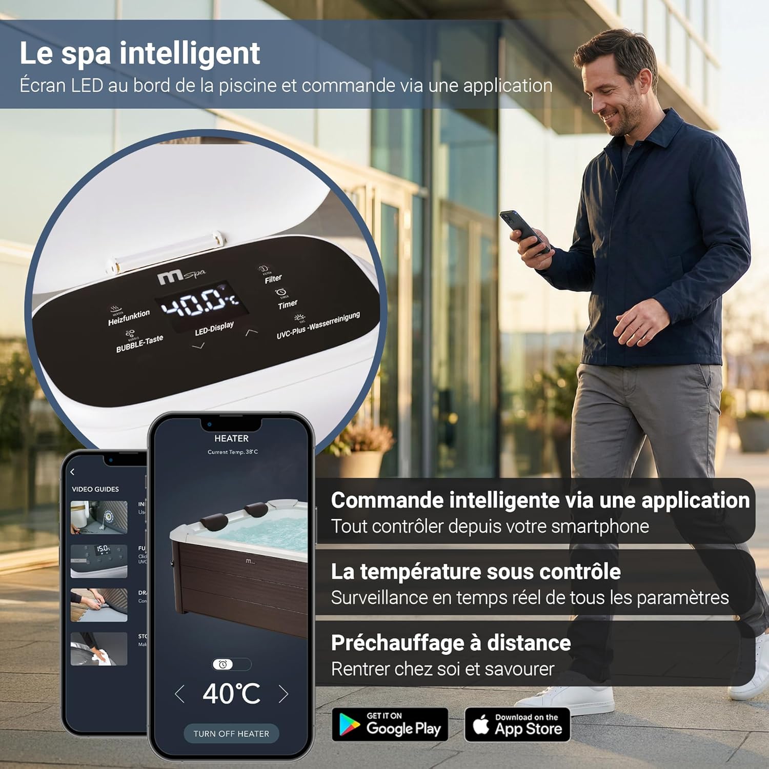Miweba - MSpa Tribeca - 160x160x65 cm - Spa rigide, contrôle app, 6 pers, 120 buses, hiver résistant MSpa-TRIBEX