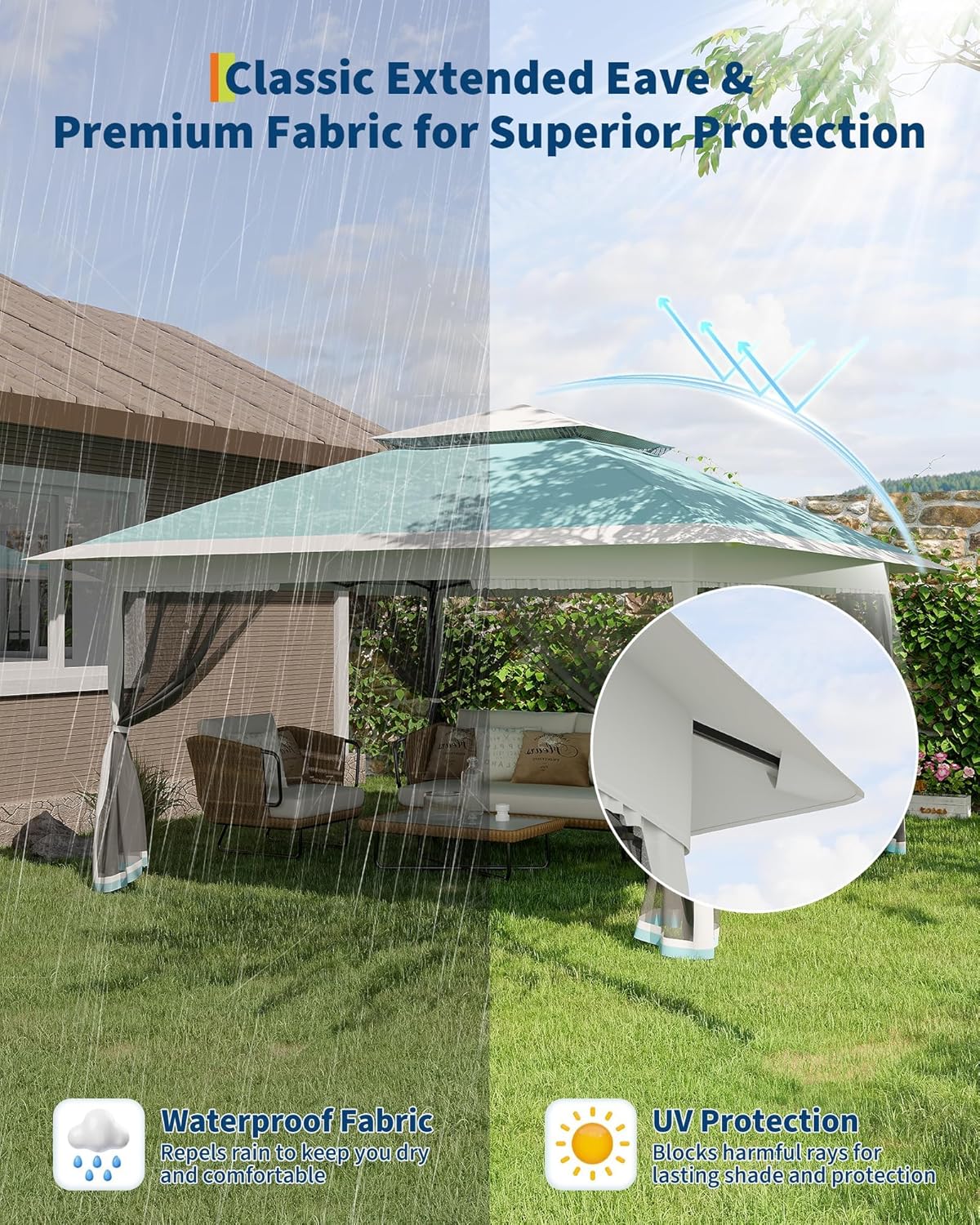 Garvee - Tonnelle Pliante - 3x3m - Filet anti-moustiques, UV, imperméable