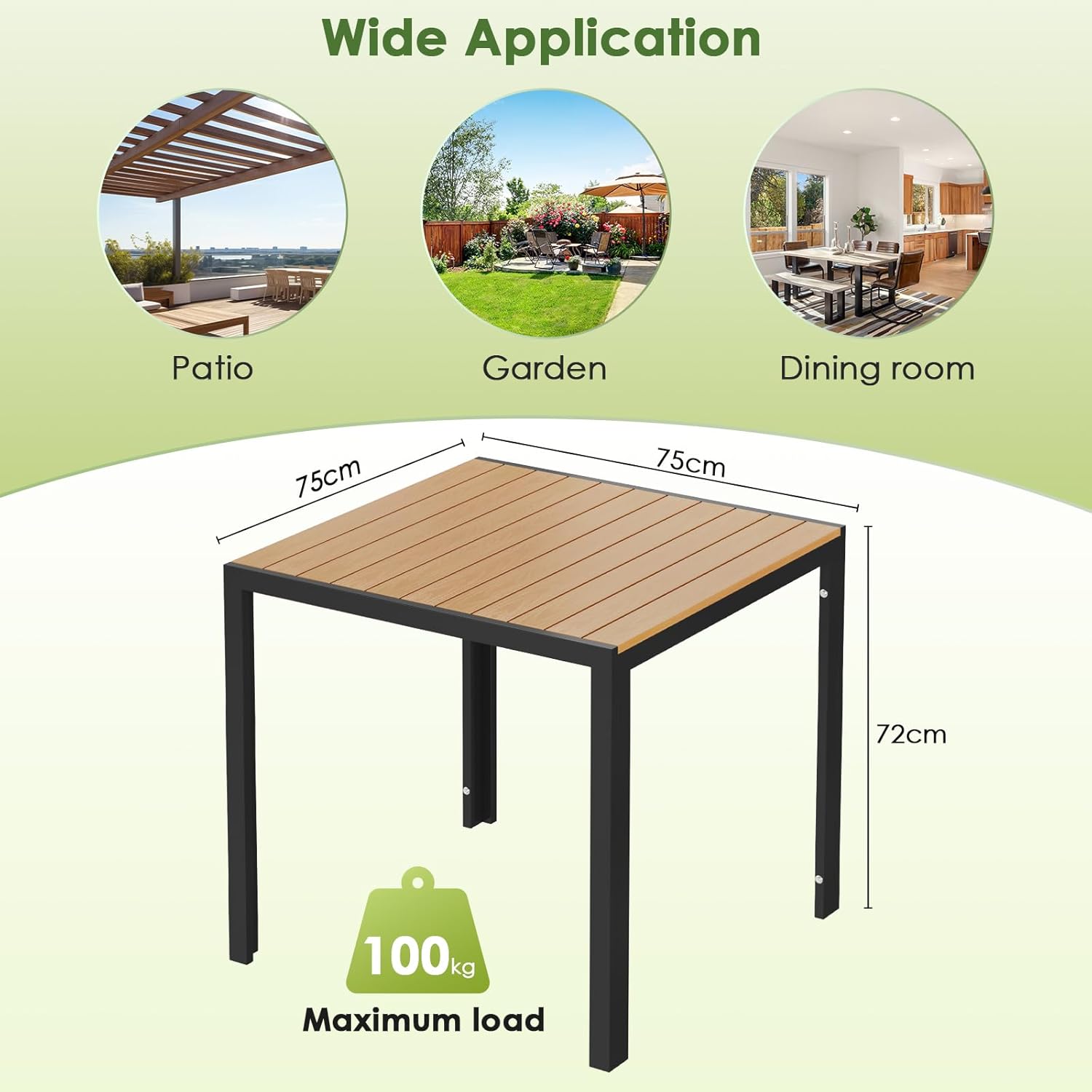 LIFERUN - Table de jardin Noir+ - 75x75 cm - aluminium et WPC, résistante