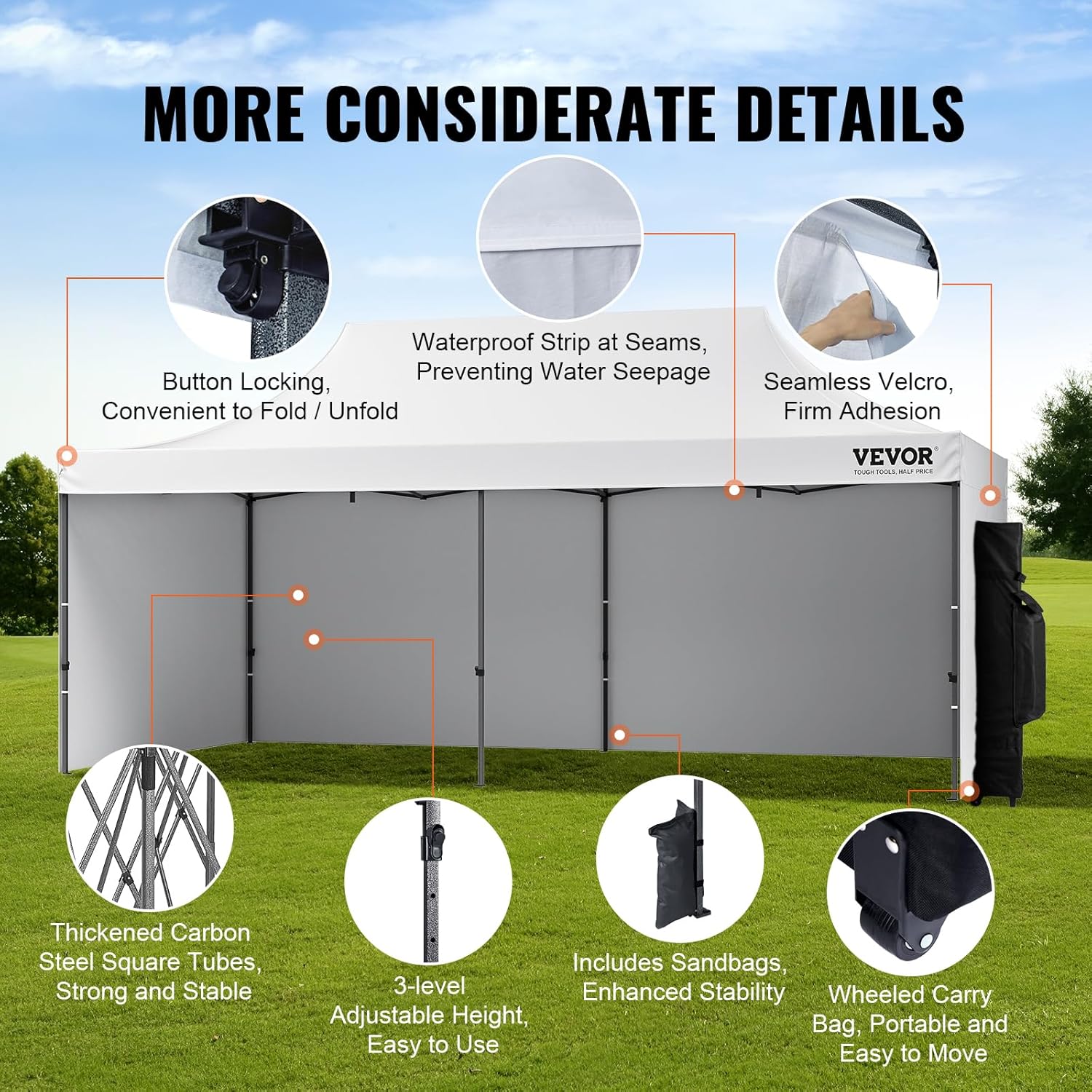 VEVOR - tonnelle pop-up - 304,8x609,6 cm - parois amovibles, UV, imperméable, sac roulettes, 6096VEVOR