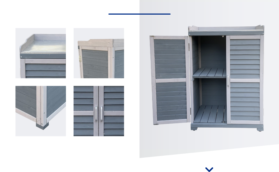 Wiltec Table de jardin avec meuble bas et plan de travail, table de plantation avec barres de protection, gris