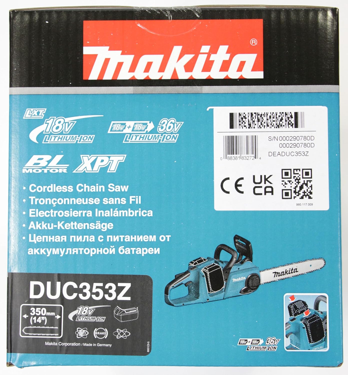 Makita - tronçonneuse 36V (2x18V) - guide 35 cm - DUC353Z